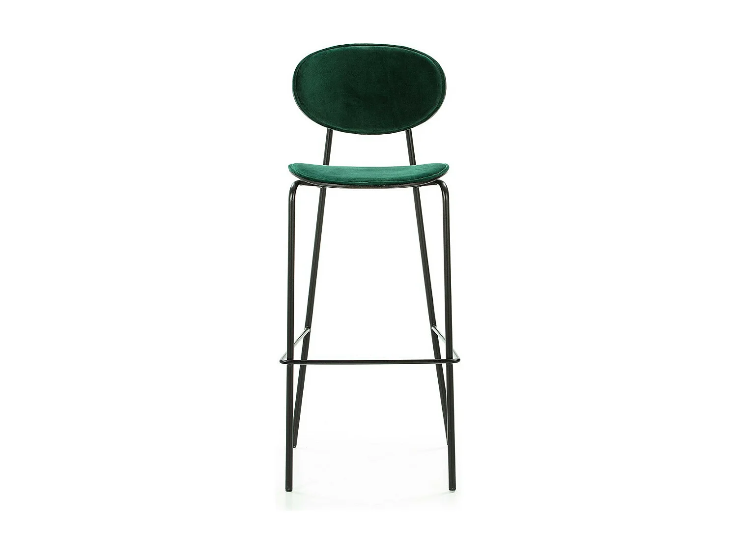 Taburete de bar Ethel de terciopelo verde con patas de metal negro
