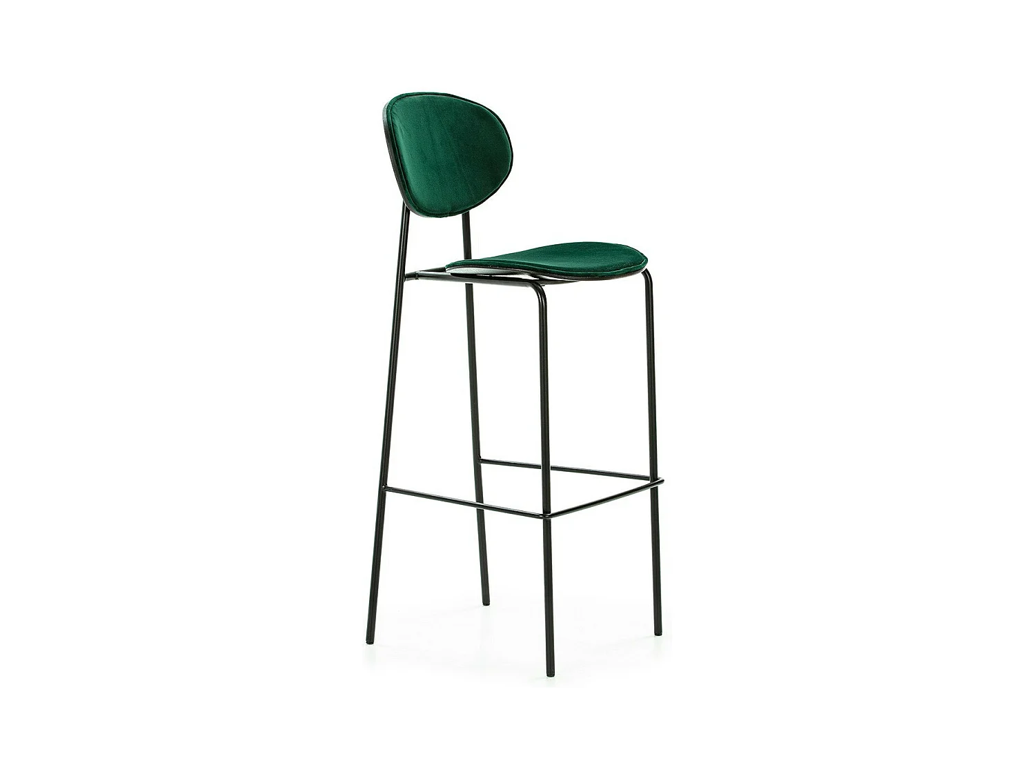 Tabouret de bar velours vert et pieds métal noir Ethel