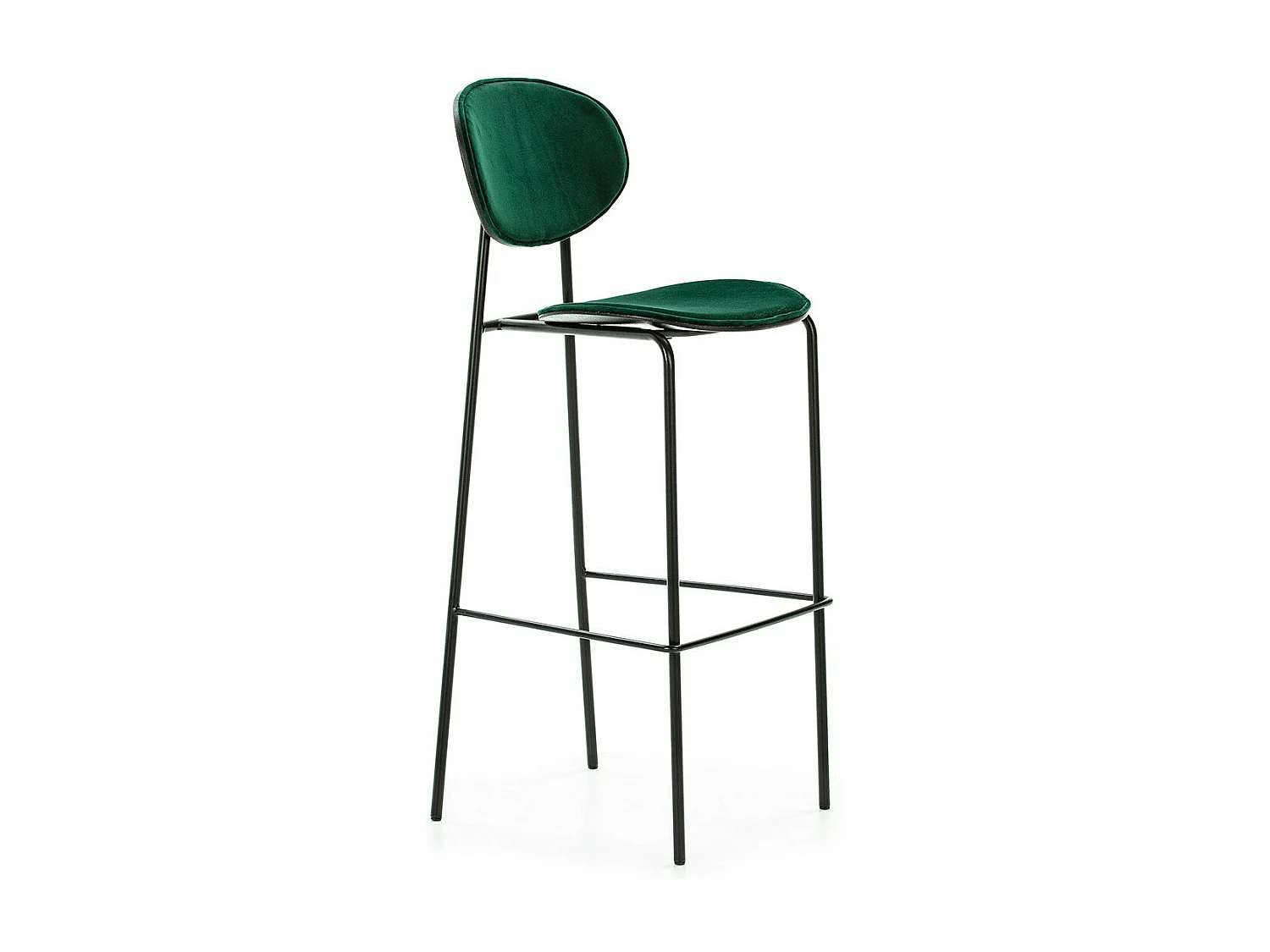 Tabouret de bar velours vert et pieds métal noir Ethel