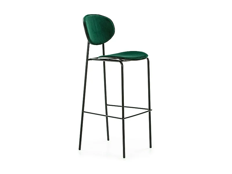 Tabouret de bar velours vert et pieds métal noir Ethel
