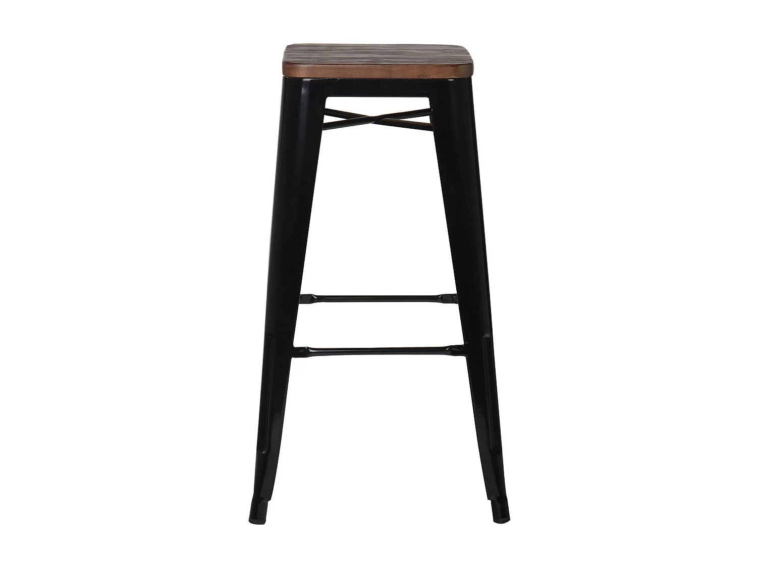 Tabouret haut industriel acier brillant et assise en bois massif marron Reko 76cm-Couleur Noir
