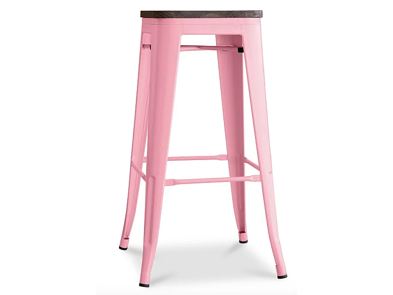 Tabouret haut industriel acier brillant et assise en bois massif marron Reko 76cm-Couleur Noir