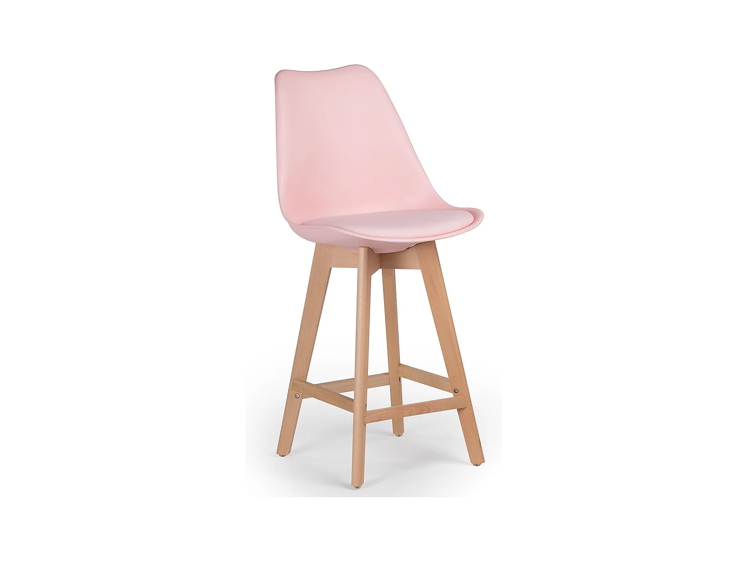 Tabouret nordique coussin simili cuir rose clair et pieds hêtre clair Tula 67cm