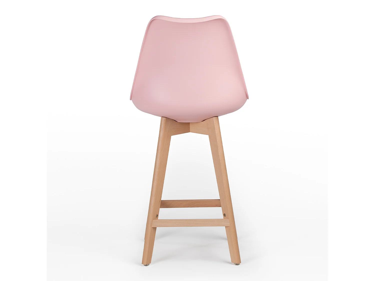 Taburete nórdico con cojín polipiel rosa claro y patas de haya clara Tula 67 cm