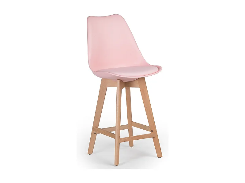 Tabouret nordique coussin simili cuir rose clair et pieds hêtre clair Tula 67cm