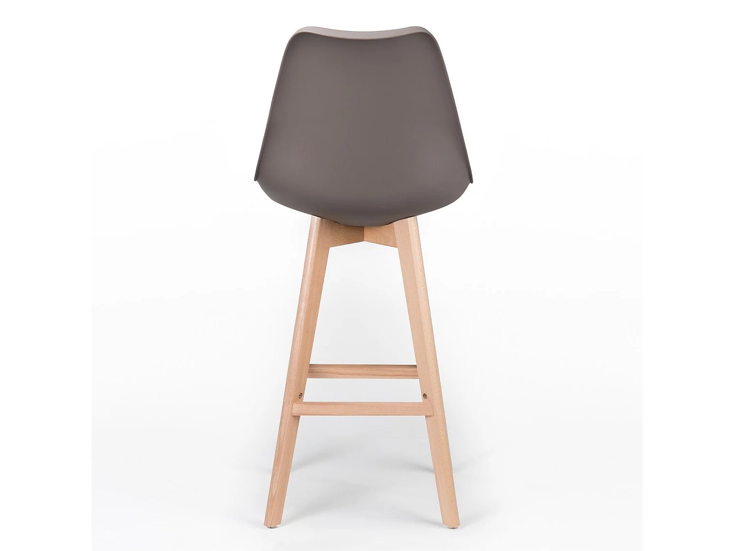 Taburete alto nórdico con cojín polipiel marrón topo y patas de haya clara Tula 76 cm