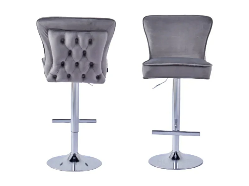 Tabouret capitonné velours et et pied chromé Gaby - Lot de 2-Couleur Gris foncé