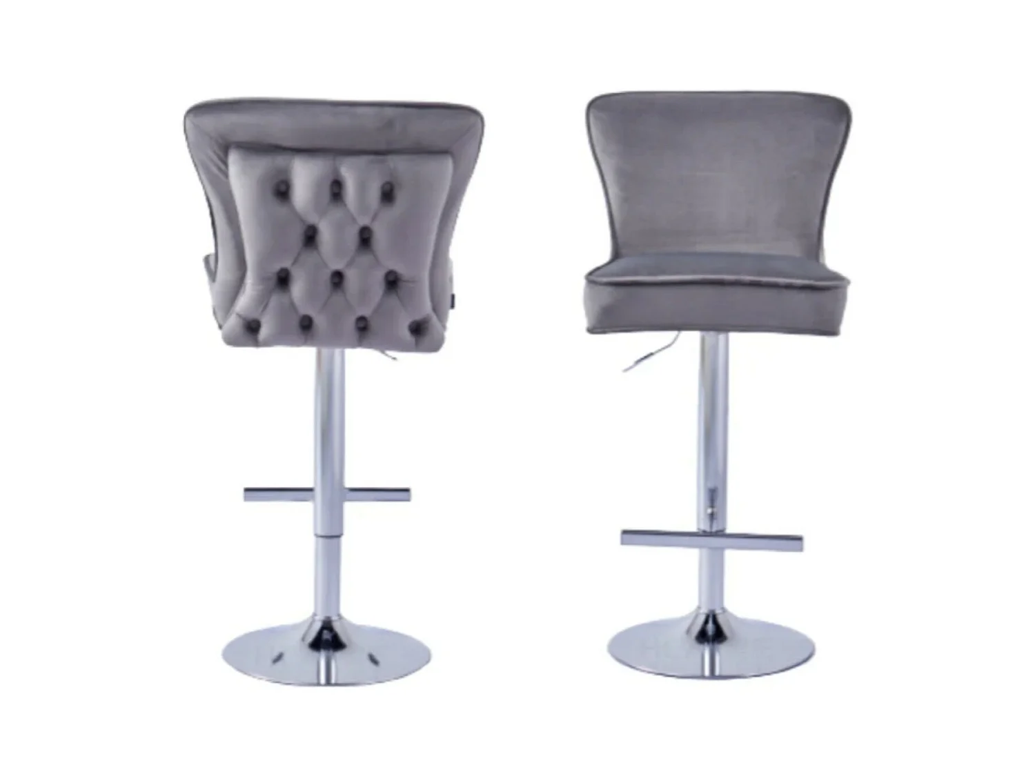 Tabouret capitonné velours et et pied chromé Gaby - Lot de 2-Couleur Gris foncé