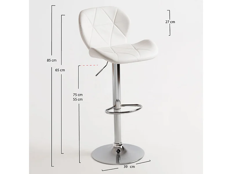 Tabouret confortable simili cuir capitonné blanc Joy - Lot de 2