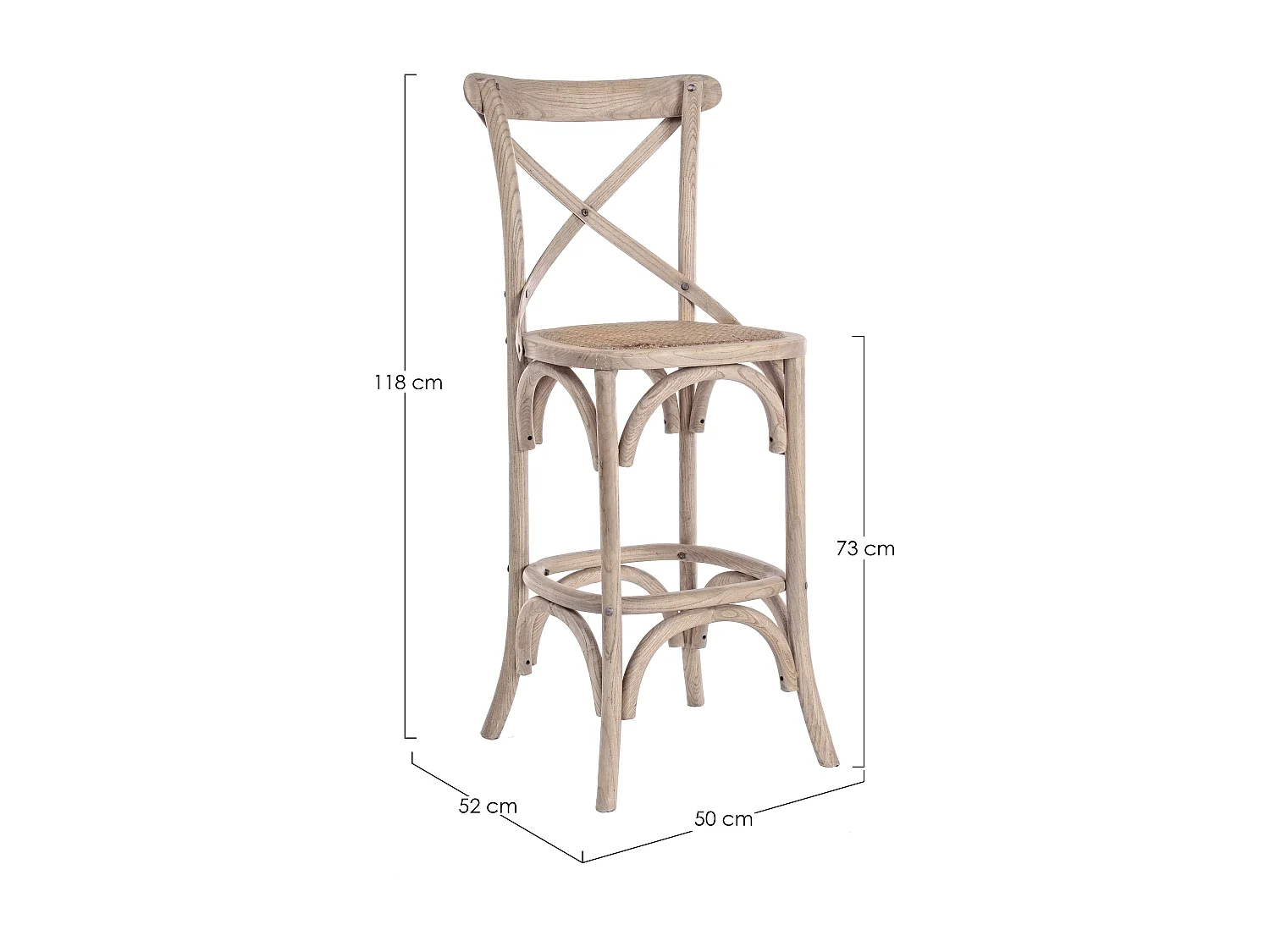 Tabouret de bar gris naturel Cross hauteur d'assise 73cm