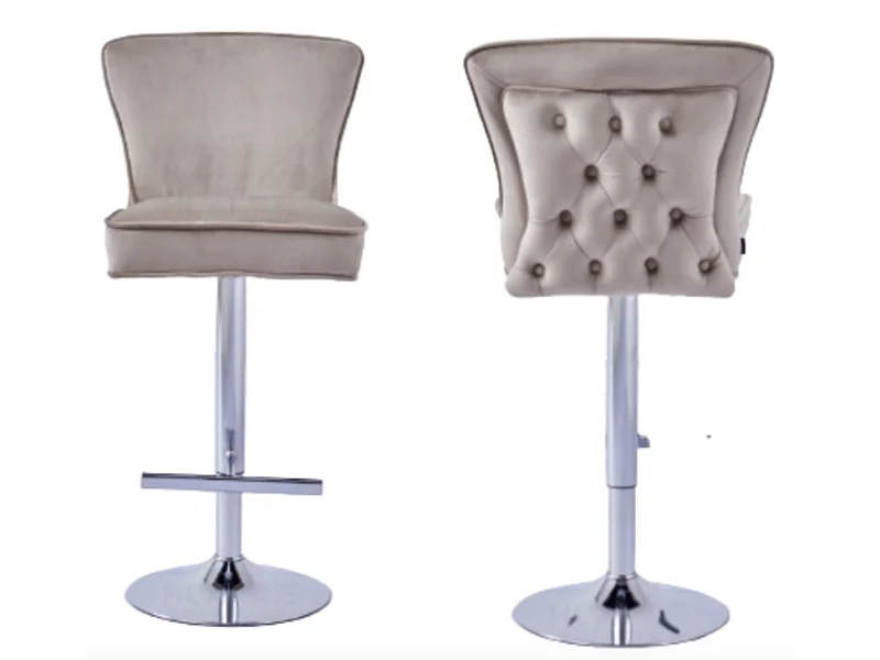 Tabouret capitonné velours et et pied chromé Gaby - Lot de 2-Couleur Beige foncé