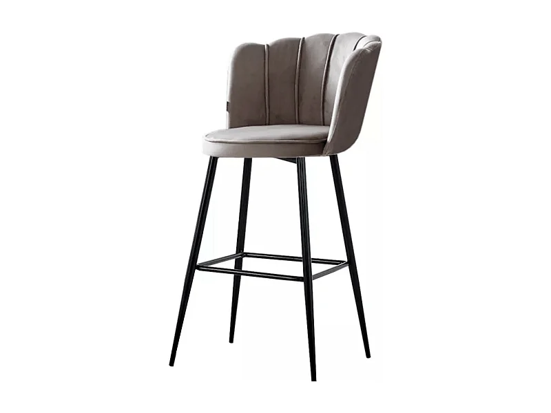 Chaise de bar moderne velours et pieds métal noir Pétale - Lot de 2-Couleur Beige foncé