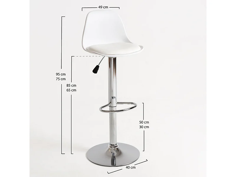 Tabouret avec dossier simili cuir blanc Lennie