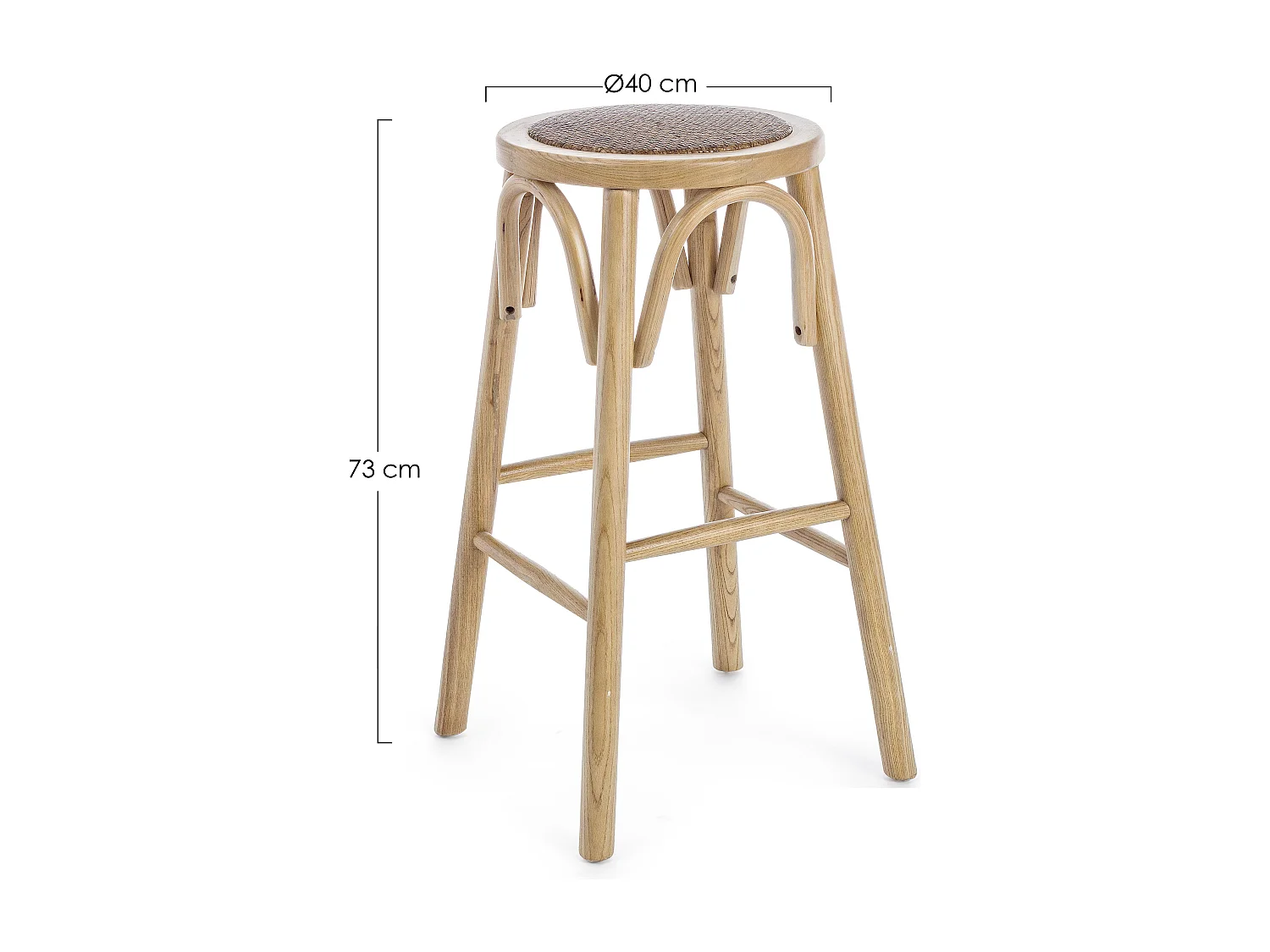 Tabouret de bar en bois d'orme et rotin naturel Cikia
