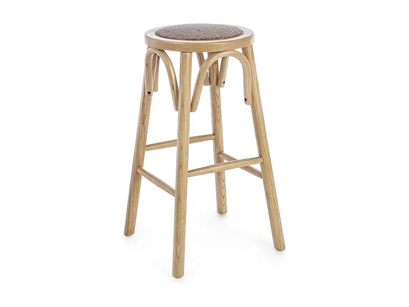 Tabouret de bar en bois d'orme et rotin naturel Cikia