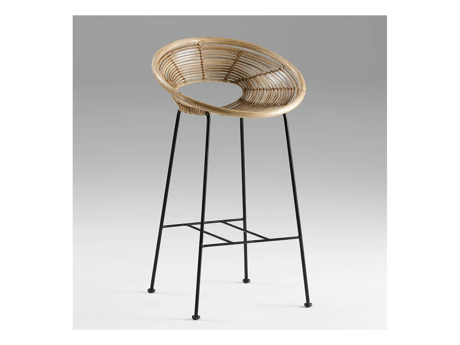 Tabouret de bar osier naturel et métal noir 2