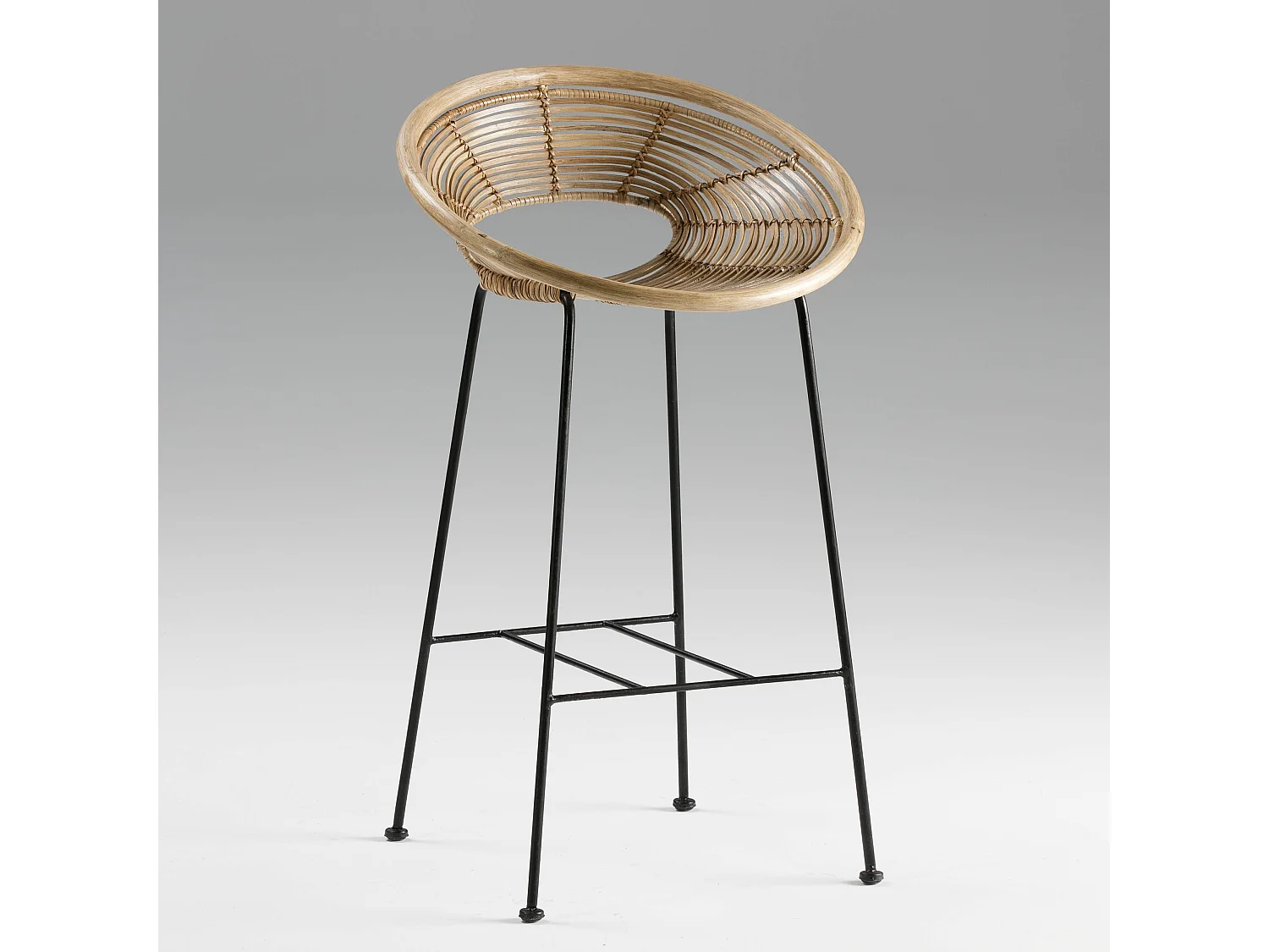 Tabouret de bar osier naturel et métal noir 2