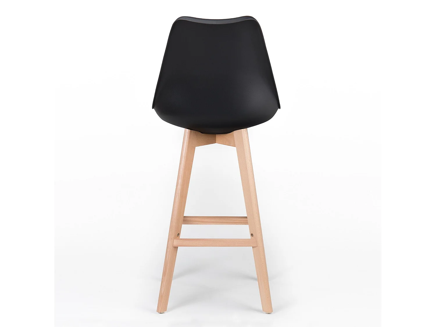 Taburete alto nórdico con cojín de polipiel negro y patas de haya clara Tula 76 cm