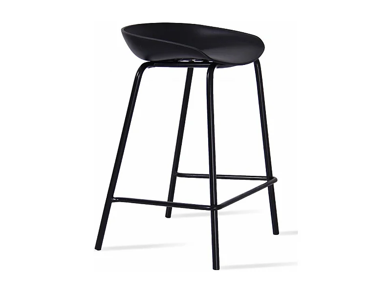 Tabouret acier laqué et polypropylène noir Korane
