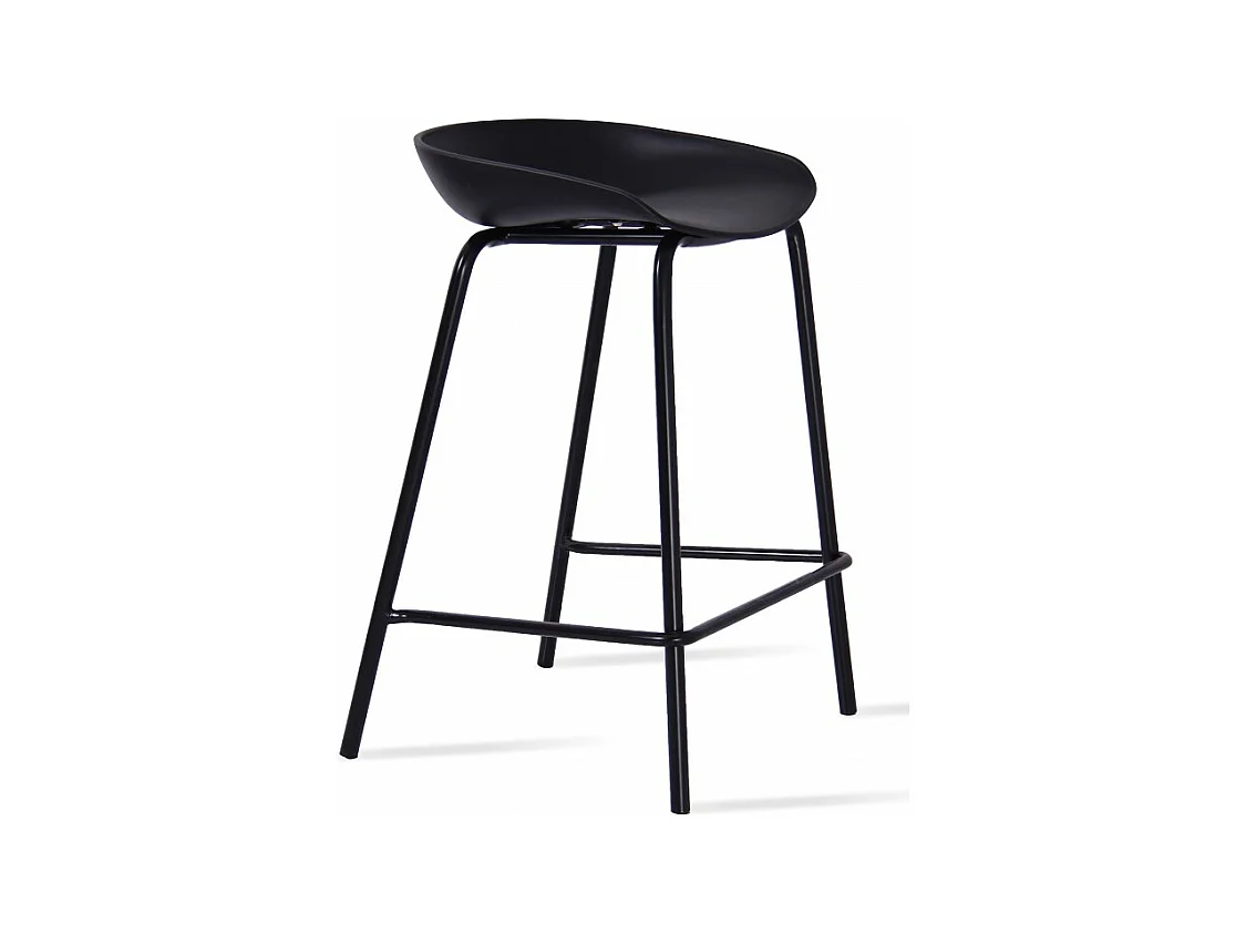 Tabouret acier laqué et polypropylène noir Korane