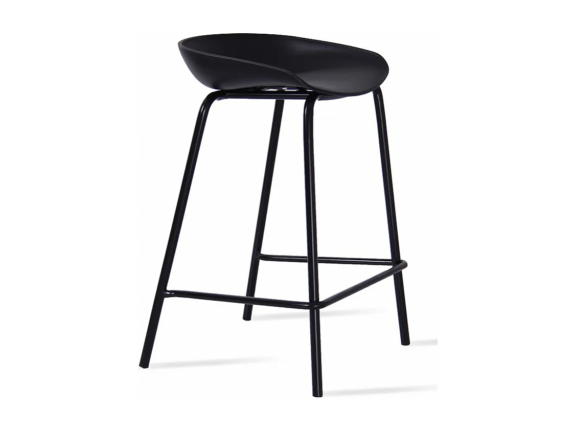 Tabouret acier laqué et polypropylène noir Korane