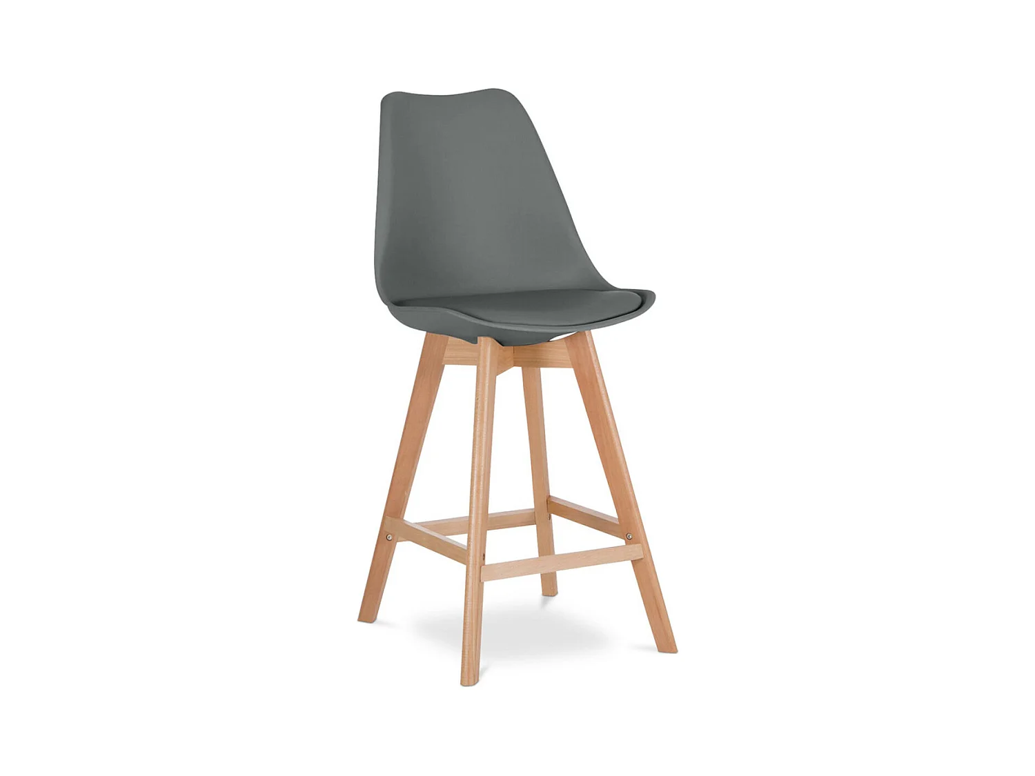 Tabouret nordique coussin simili cuir gris foncé et pieds hêtre clair Tula 67cm