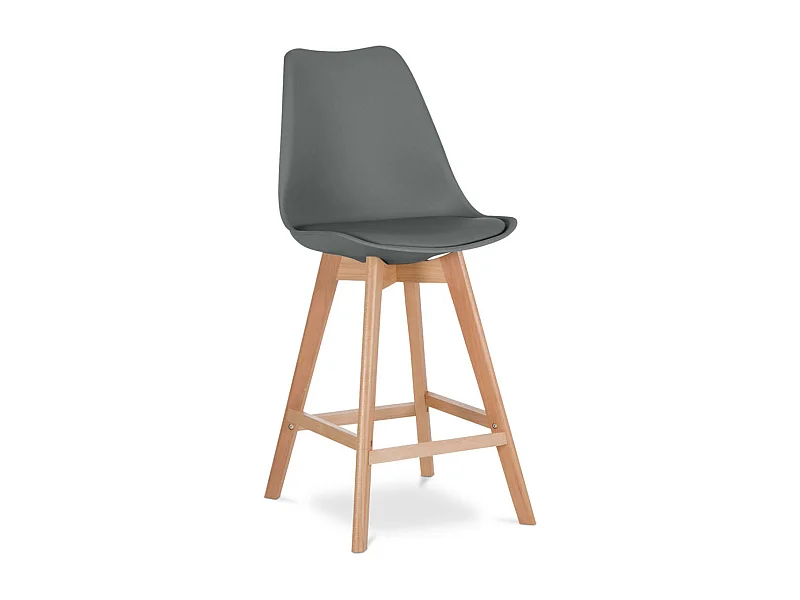 Tabouret nordique coussin simili cuir gris foncé et pieds hêtre clair Tula 67cm