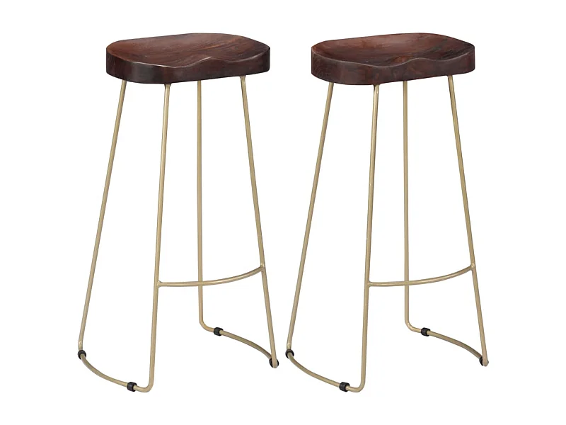 Tabouret manguier massif foncé et métal Bord H 52cm - Lot de 2
