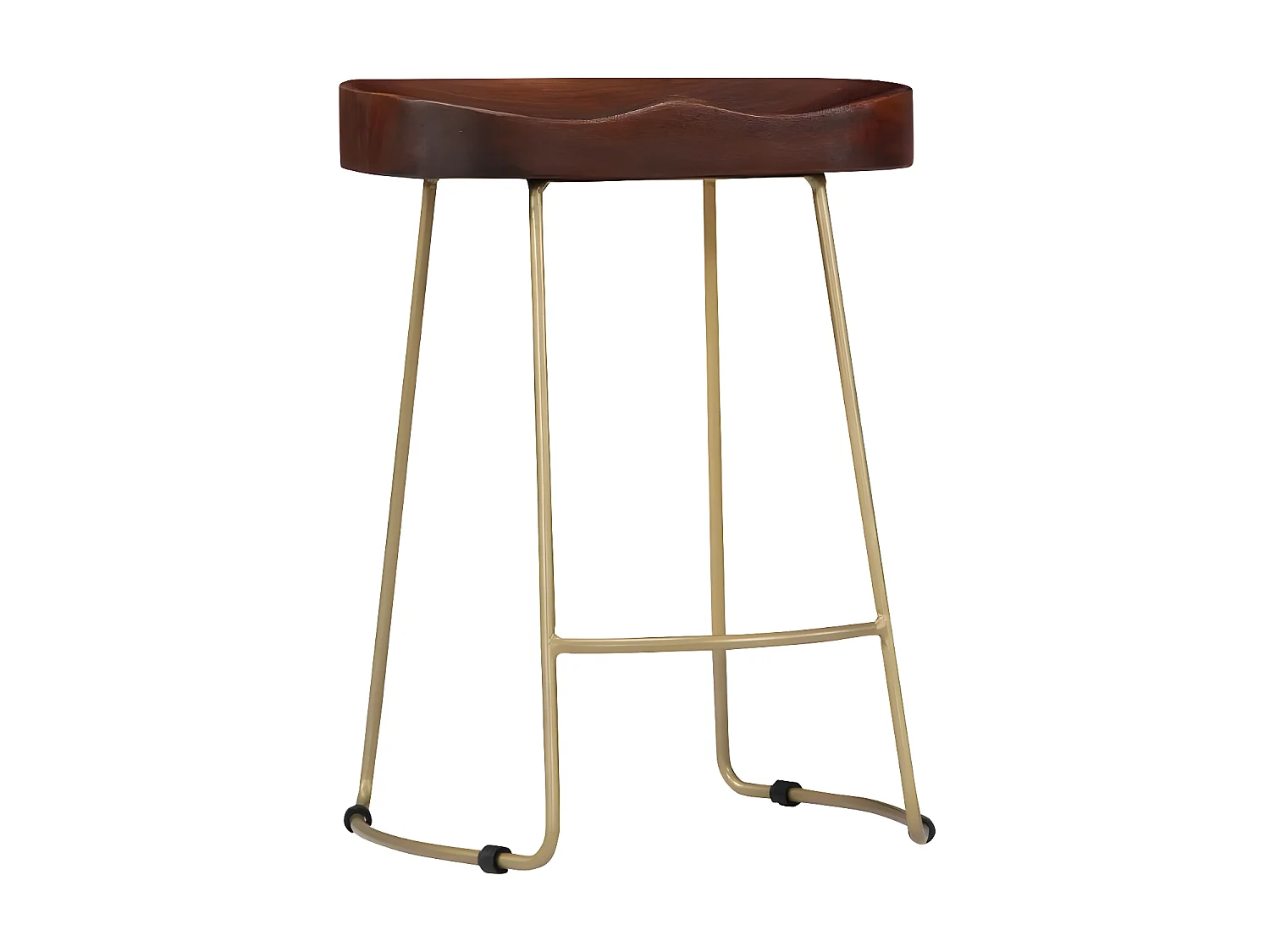 Tabouret manguier massif foncé et métal Bord H 52cm - Lot de 2