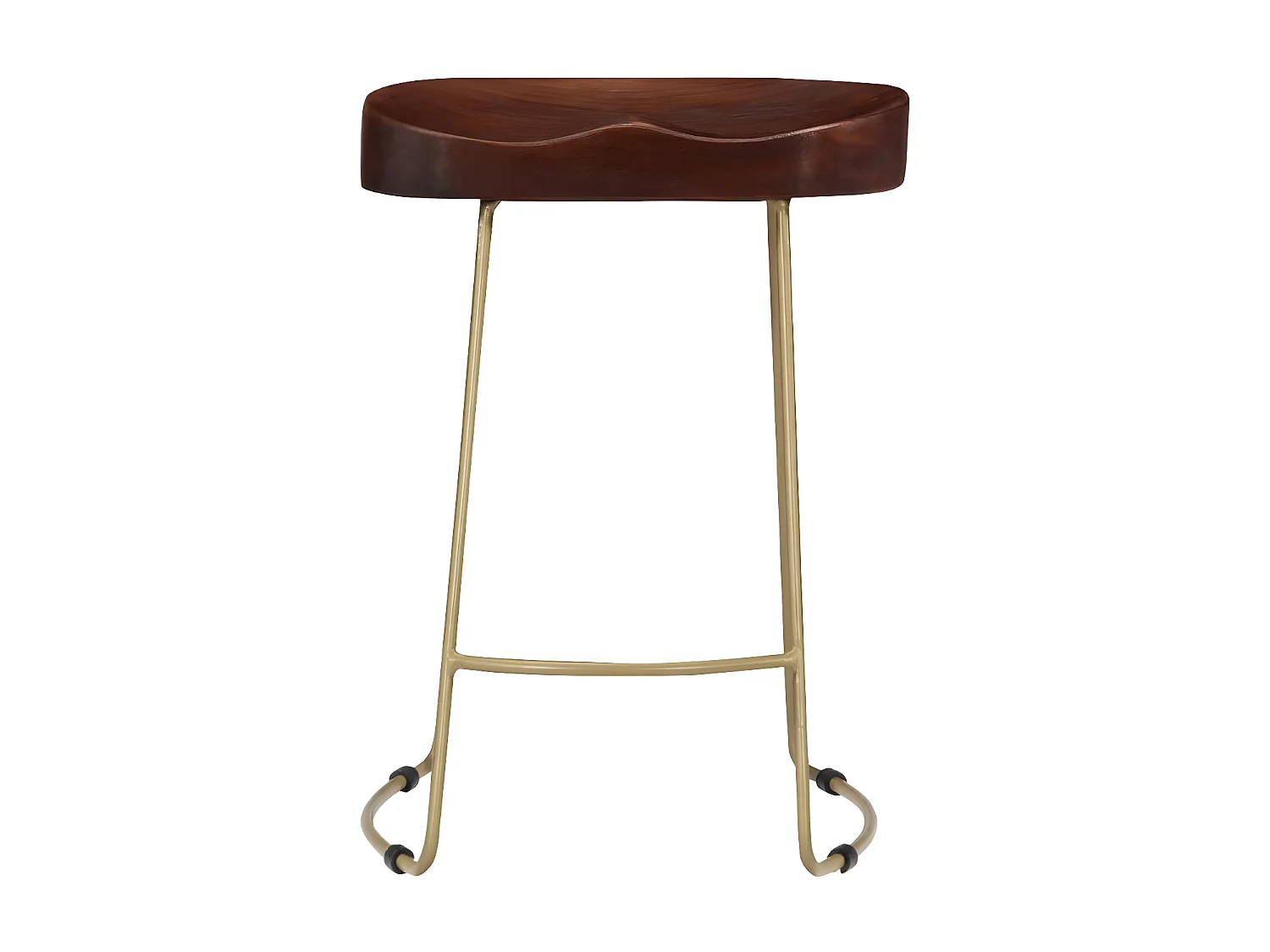 Tabouret manguier massif foncé et métal Bord H 52cm - Lot de 2
