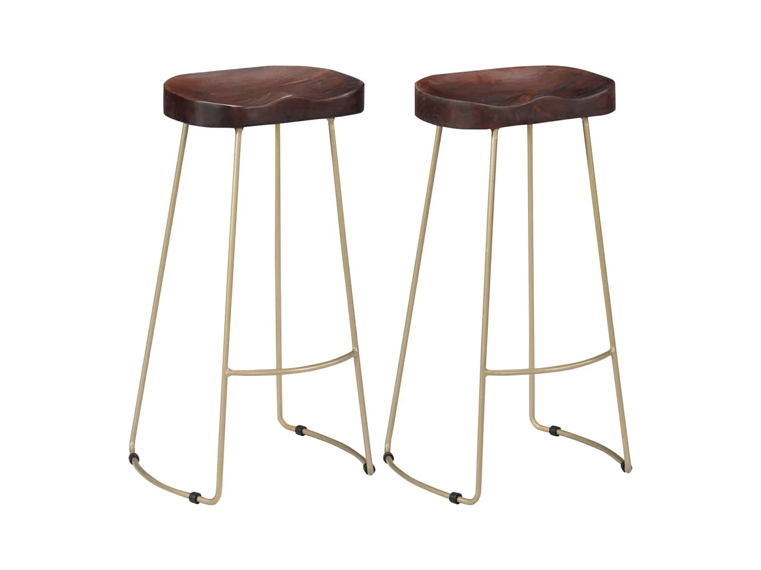 Tabouret manguier massif foncé et métal Bord H 52cm - Lot de 2