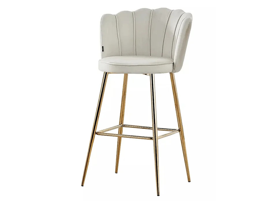 Chaise de bar moderne velours et pieds métal doré Pétale - Lot de 2-Couleur Gris clair