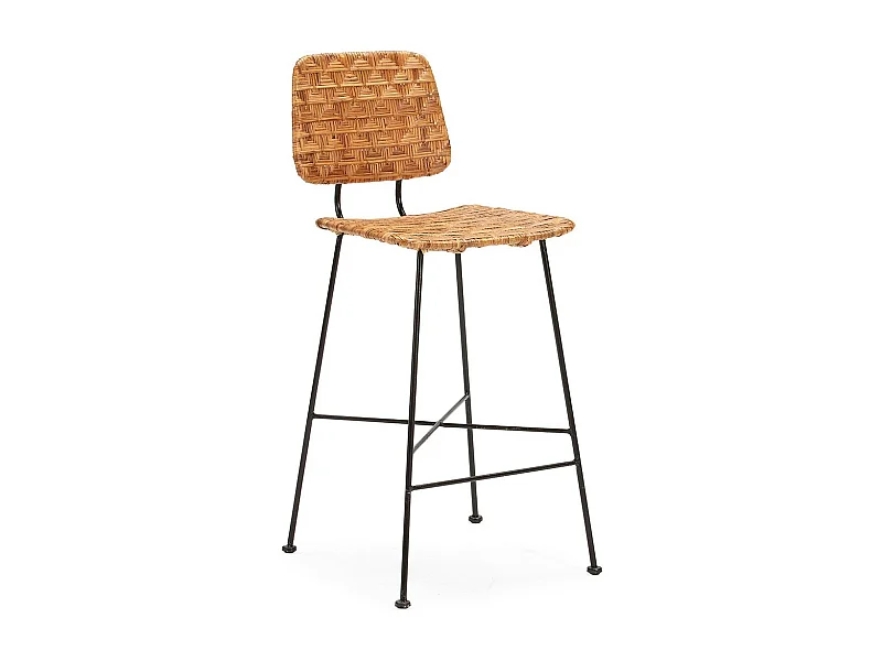 Tabouret de Bar osier naturel et pieds métal noir Randy - Design tendance