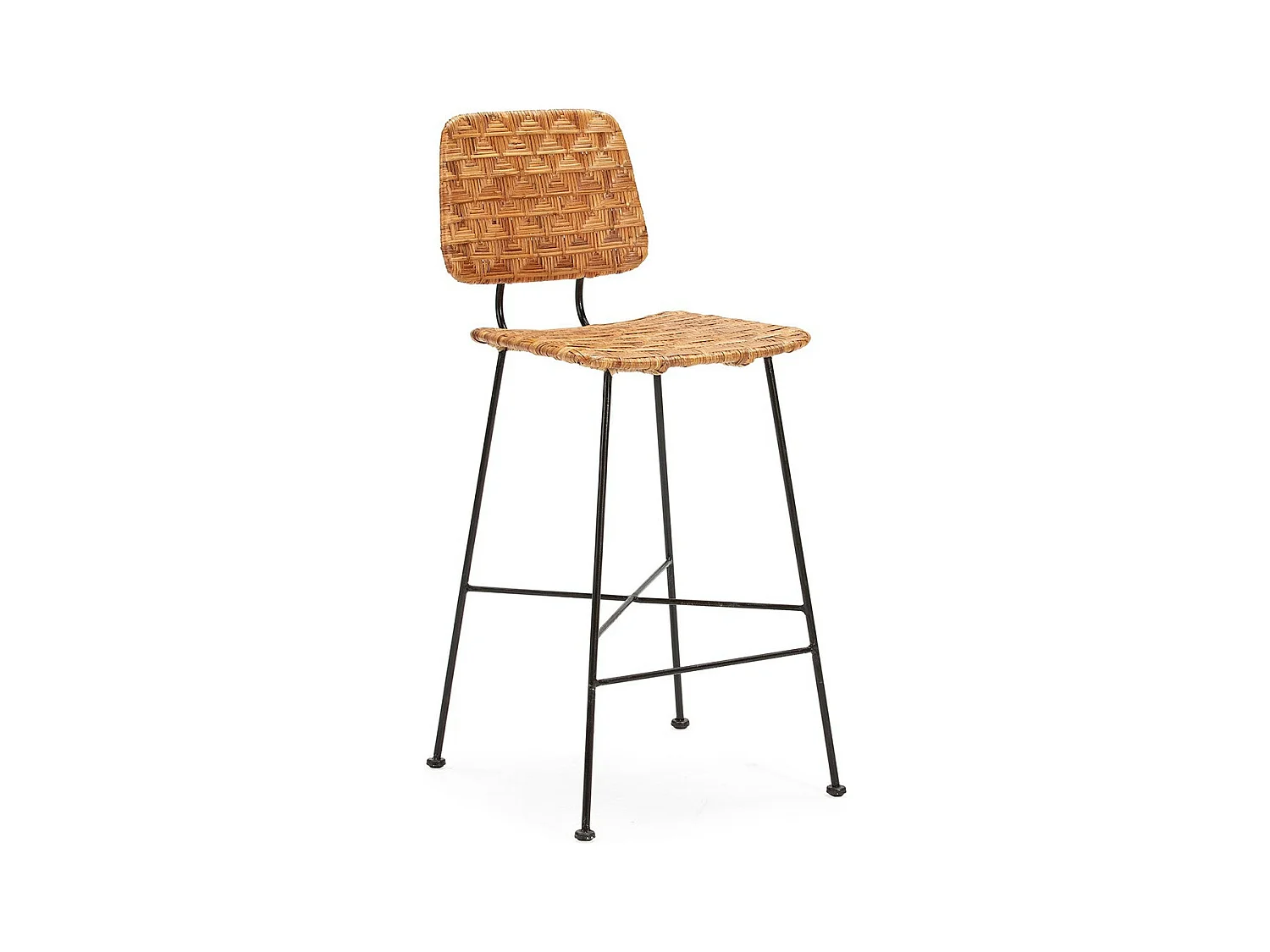 Tabouret de Bar osier naturel et pieds métal noir Randy - Design tendance