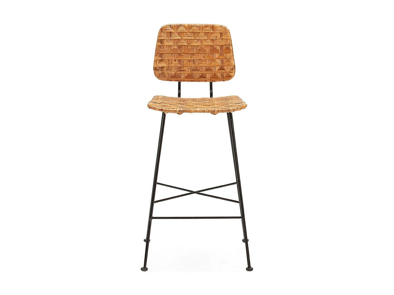 Tabouret de Bar osier naturel et pieds métal noir Randy - Design tendance
