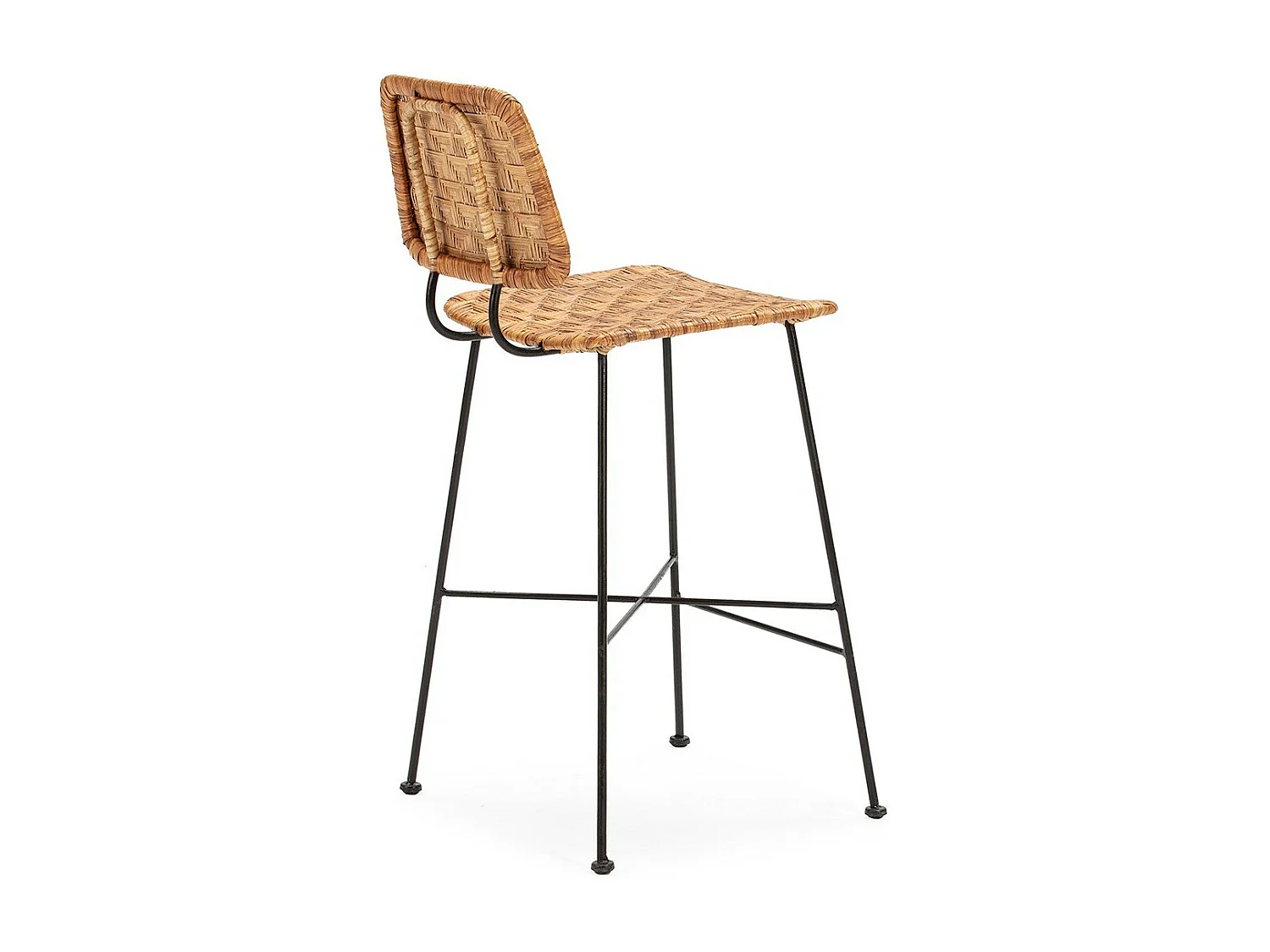 Tabouret de Bar osier naturel et pieds métal noir Randy - Design tendance