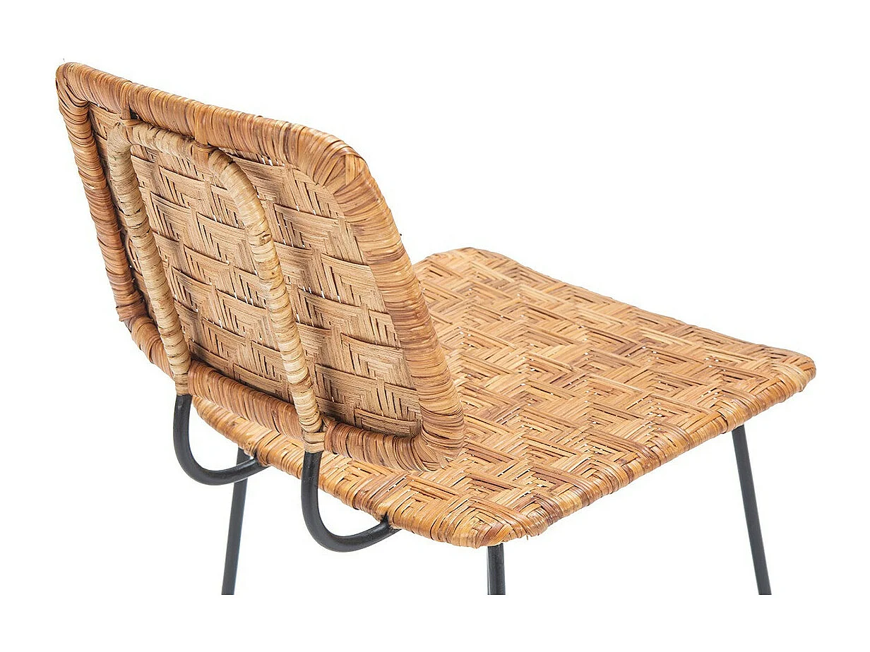 Tabouret de Bar osier naturel et pieds métal noir Randy - Design tendance