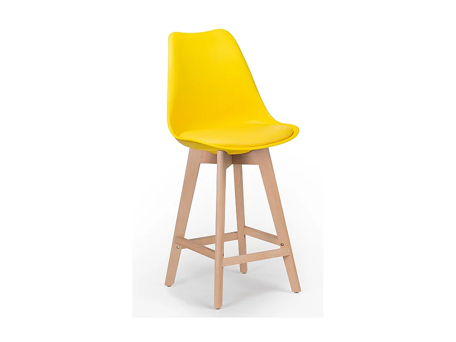 Tabouret nordique coussin simili cuir jaune citron et pieds hêtre clair Tula 67cm