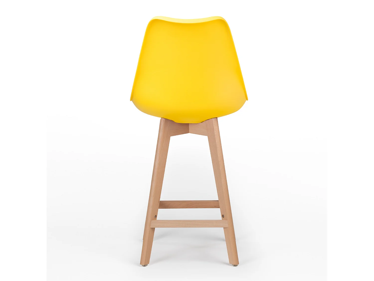 Taburete nórdico con cojín de polipiel amarillo limón y patas de haya clara Tula 67 cm