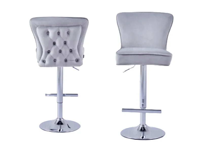 Tabouret capitonné velours et et pied chromé Gaby - Lot de 2-Couleur Gris clair