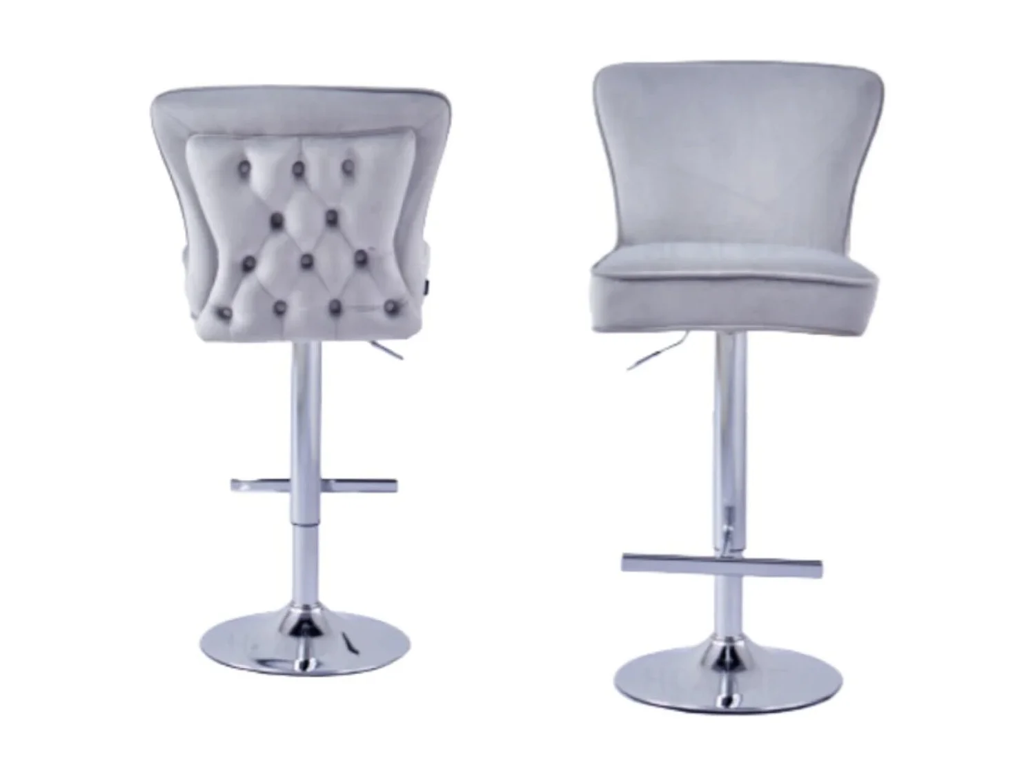 Tabouret capitonné velours et et pied chromé Gaby - Lot de 2-Couleur Gris clair