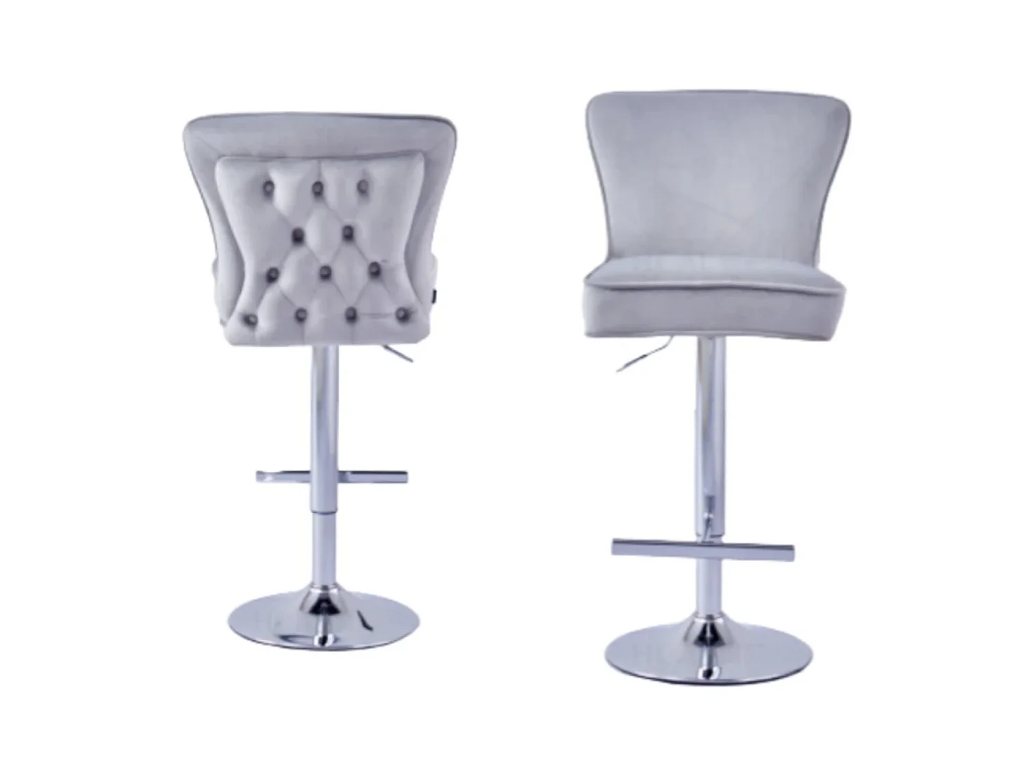 Tabouret capitonné velours et et pied chromé Gaby - Lot de 2-Couleur Gris clair