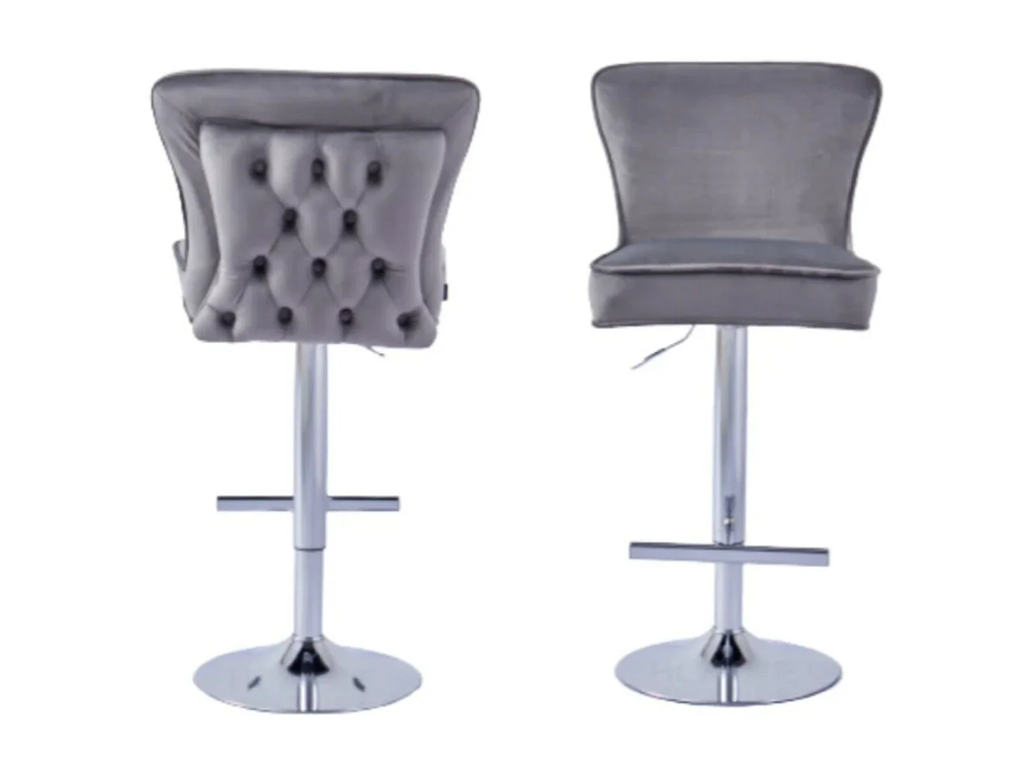 Tabouret capitonné velours et et pied chromé Gaby - Lot de 2-Couleur Gris clair