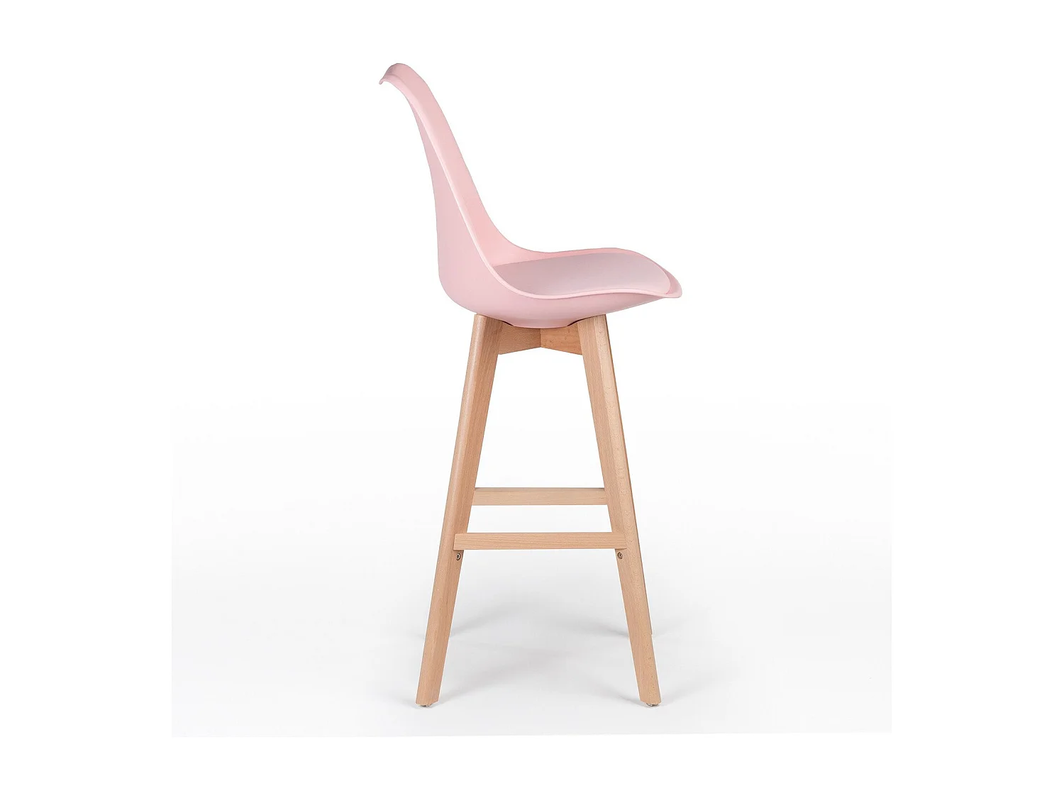 Tabouret haut nordique coussin simili cuir rose clair et pieds hêtre clair Tula 76cm