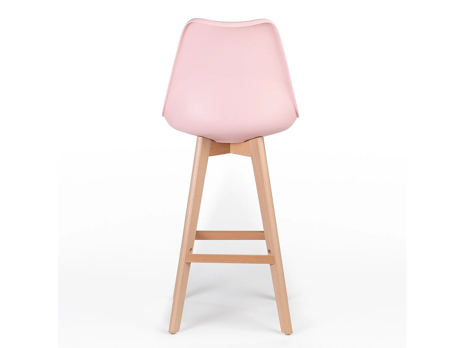 Tabouret haut nordique coussin simili cuir rose clair et pieds hêtre clair Tula 76cm