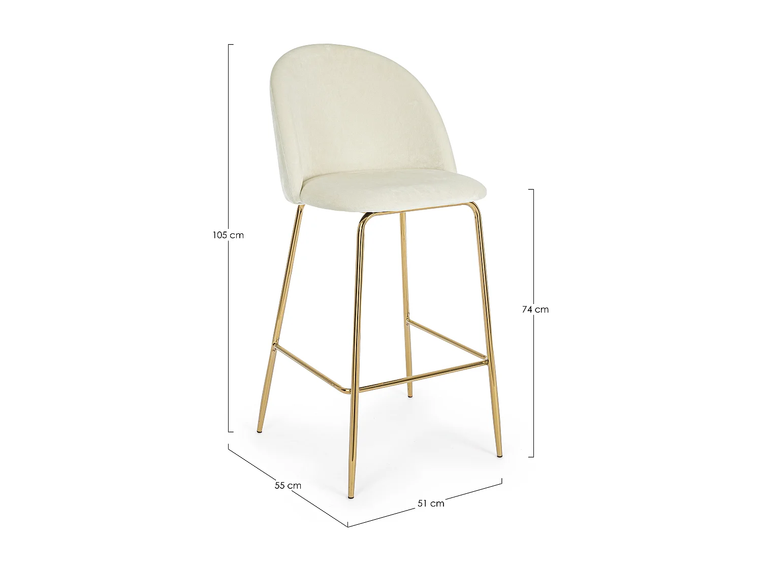 Tabouret de bar en velours et pieds en acier Cam - Lot de 2