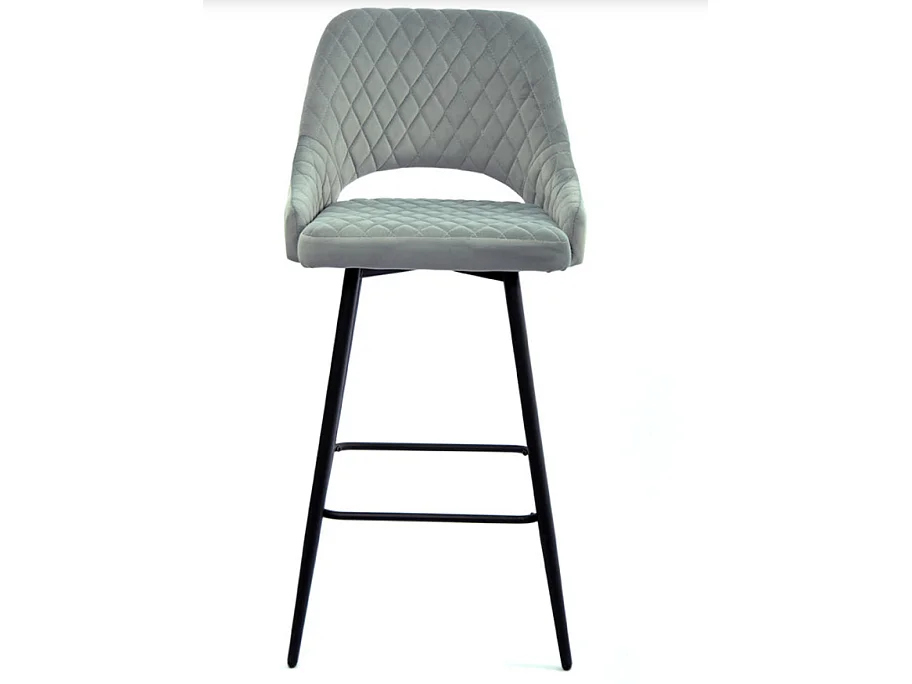 Taburete moderno acolchado en terciopelo gris y patas de metal negro Kipale - Juego de 2