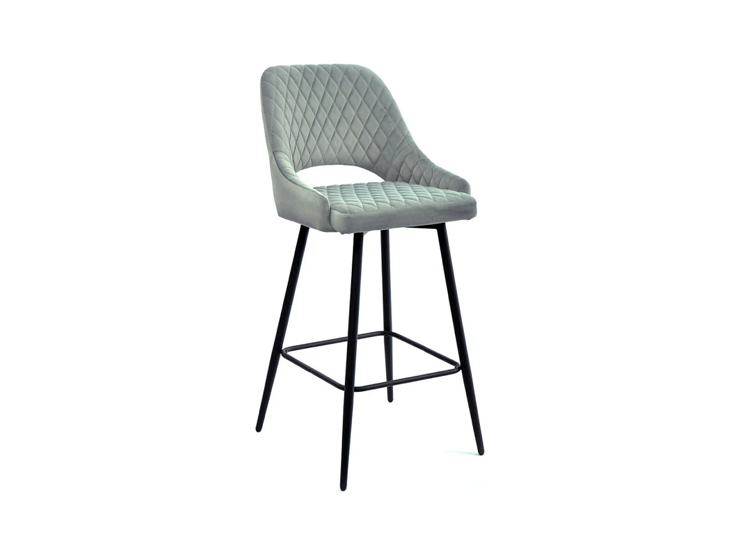 Tabouret moderne matelassé velours gris et pieds métal noir Kipale - Lot de 2