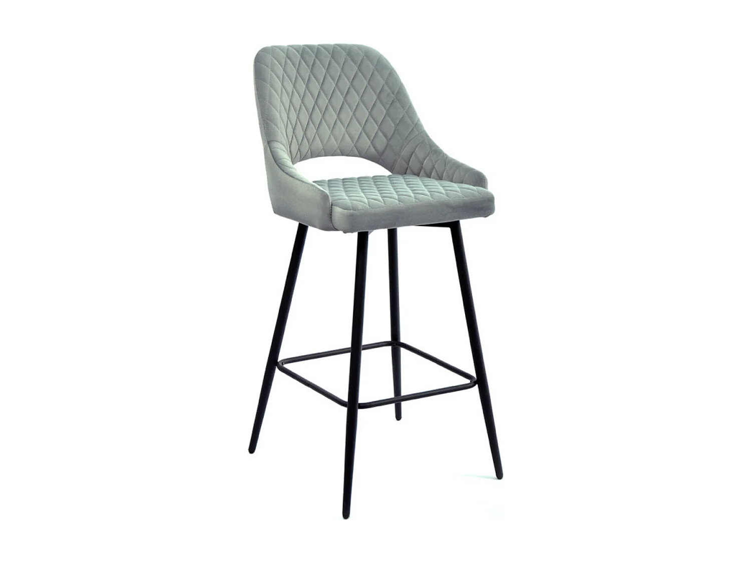 Tabouret moderne matelassé velours gris et pieds métal noir Kipale - Lot de 2