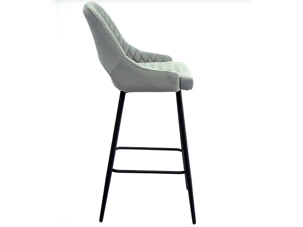 Tabouret moderne matelassé velours gris et pieds métal noir Kipale - Lot de 2